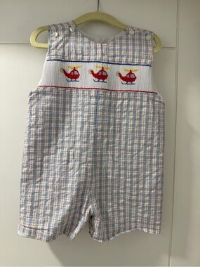 Velani Jon Jon Smocked Helicopter Plaid Baby Romper - 2T